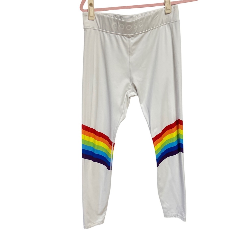 OOSC Rainbow Road Leggings White Rainbow Chevron Ski Base Layer Gym Yoga Womens - Picture 9 of 12